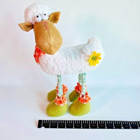 Long Legs Standing Sheep Plush Fluffy white coat flower Joelson Industries 2016 - Picture 3 of 12